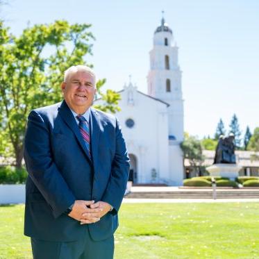 Roger in front of Chapel